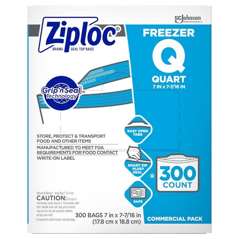 300 Professional Ziploc Quart Food Storage Freezer Bags