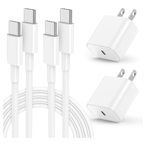 2-Pack 20W USB-C Fast Chargers With 6ft Cables
