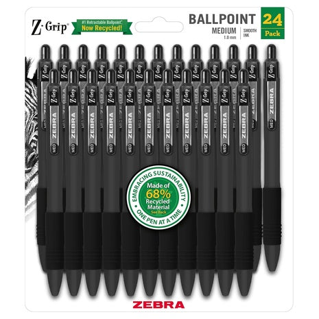 24 Zebra Pen Z-Grip Recycled Retractable Ballpoint Pens