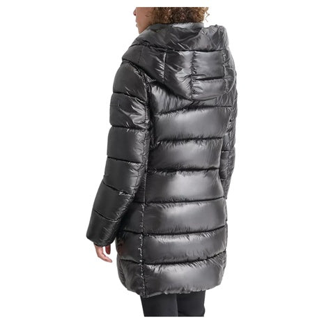 DKNY Women's Bibbed Shawl-Collar Packable Shine Puffer Coat