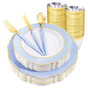 150 Piece Baby Blue Disposable Dinnerware Set