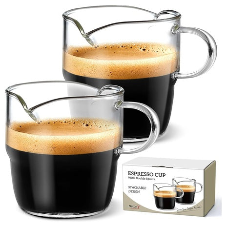 2-Pack Borosilicate Glass Double Spout Espresso Shot Mugs
