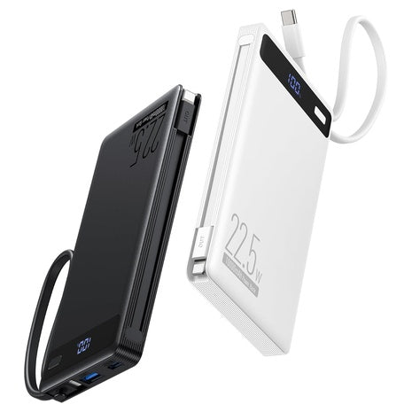 2-Pack 10000mAh 22.5W Portable Charger with Built-in Cables