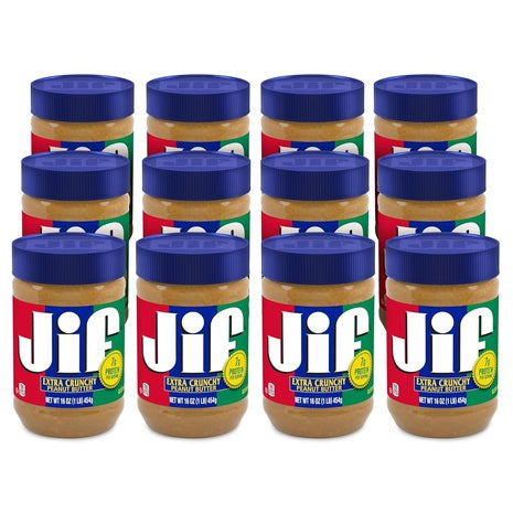 12-Pack Jif Extra Crunchy Peanut Butter (16 oz)