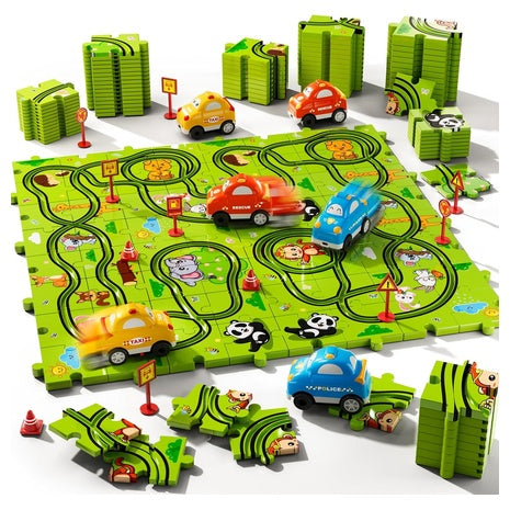 64-Piece Puzzle Race Track Car Set