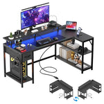 Gaming Desk with USB Charging Ports and LED Lights