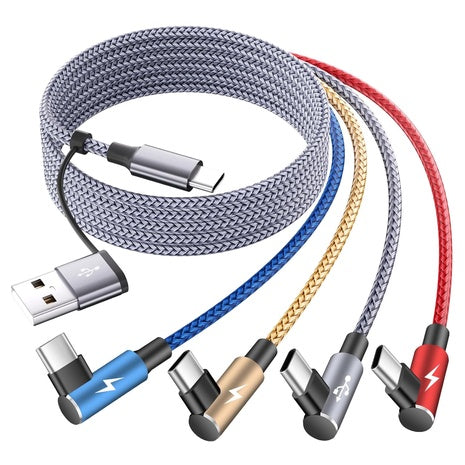 4-in-2 Nylon Braided USB-A/C To Right Angle USB-C Splitter Multi Charging Cable