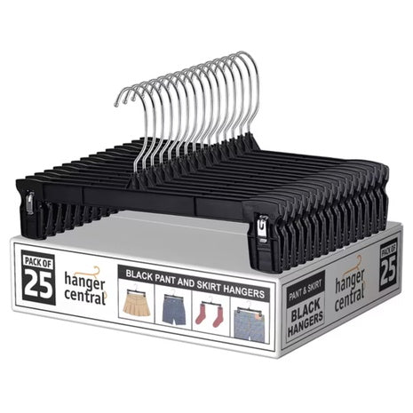 25-Pack 12" Black Plastic Pants Hangers