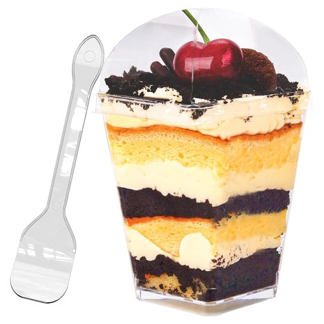 50 Square Clear Plastic Dessert Cups with Lids and Spoons