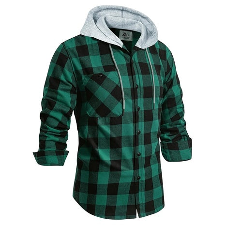 Men's Flannel Plaid Stylish Long Sleeve Fall Hoodie Shirt