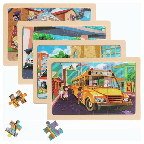 4-Pack Kids Wooden Jigsaw Puzzles