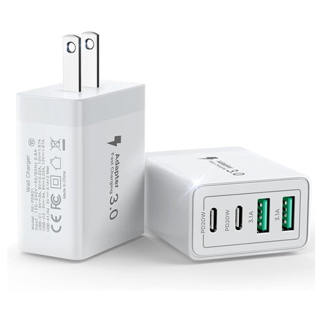 2-Pack 40W 4-Port USB-C Fast Charging Charger
