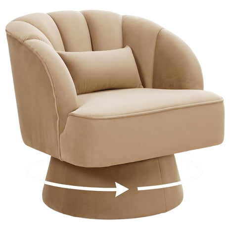 GarveeHome Modern 360-Deg Swivel Velvet Barrel Accent Armchair (Khaki)