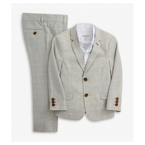 Linen Light Grey Plaid Stretchy Mod Suit