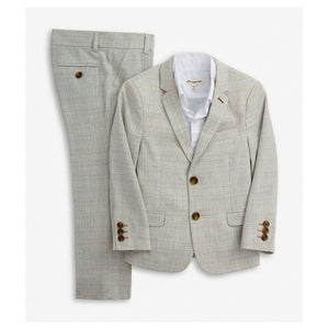 Linen Light Grey Plaid Stretchy Mod Suit