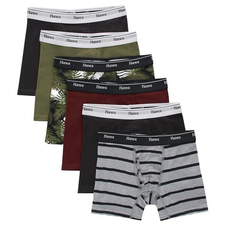 6-Pack Hanes Boys' Originals Boxer Briefs (Olive Palm Print & Assorted)