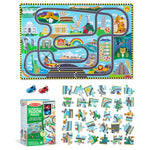 Melissa & Doug Race Around The World Tracks Cardboard Jigsaw Floor Puzzle and Wind-Up Vehicles