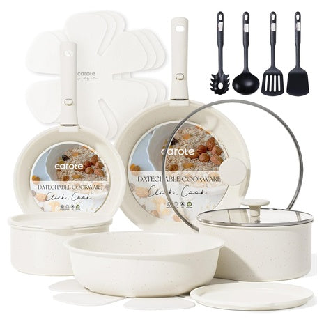19 Piece Carote Nonstick Cookware Set With Detachable Handle