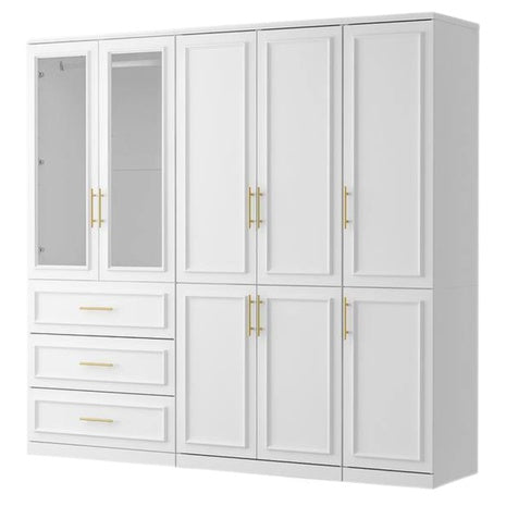 3-Combination White Wood 79.1"W 8-Door Big Armoires