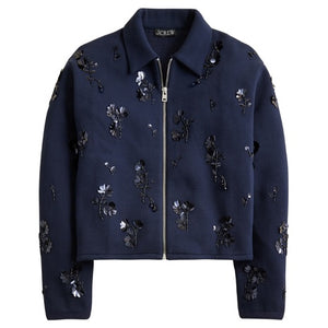 Women's Embellished Bomber Jacket in Heritage Fleece
