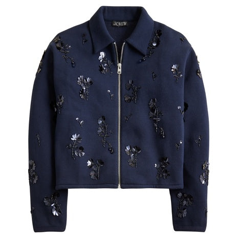 Women's Embellished Bomber Jacket in Heritage Fleece