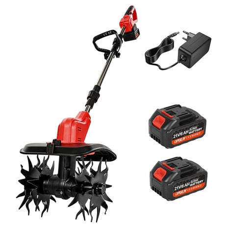 800W Brushless Cordless Electric Tiller With 2x 6.0Ah Batteries