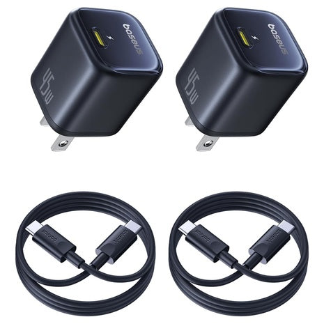 2-Pack Baseus 45W USB-C Charger Block with Cable