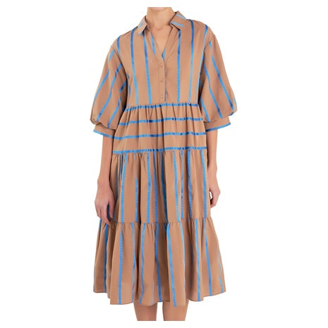 English Factory Stripe Tiered Midi Dress
