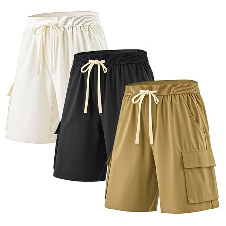 3-Pack Men's Elastic Waistband Drawstring 4 Pockets Casual Shorts