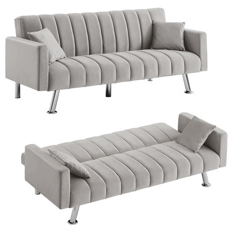 Convertible Velvet Sofa Bed w/ Pillows