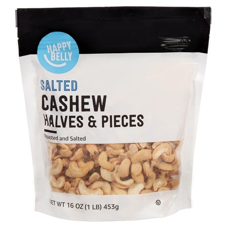 Amazon Brand Roasted & Salted Cashew Halves & Pieces (1 LB)