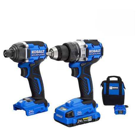 Kobalt 24V Brushless Combo Kit: 1/2" Drill/Driver, 1/4" Impact, 2Ah Battery