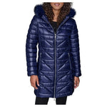 Karl Lagerfeld Paris Women's Long Chevron Quilted Coat With Faux Fur Hood