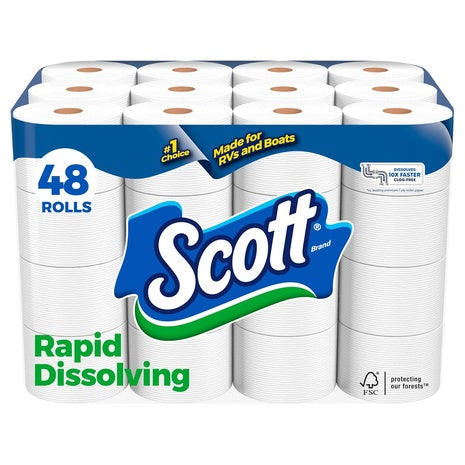 48 Double Rolls Scott Rapid-Dissolving Toilet Paper