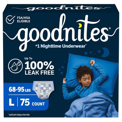 75 Large GoodNites Boys Nighttime Underwear