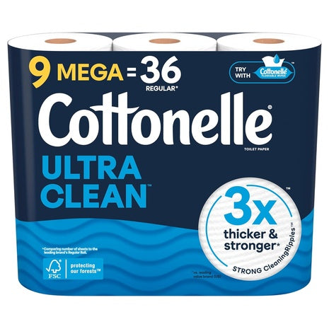 9 Mega Rolls (=36 Reg Rolls) of Cottonelle Toilet Paper