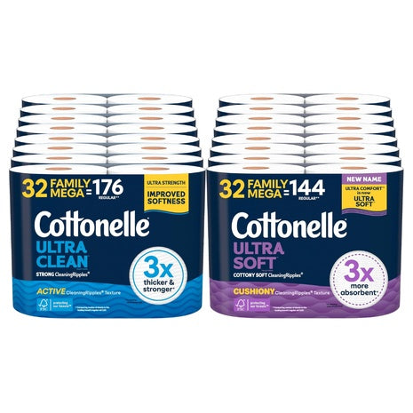 64 Family Mega Rolls (=352 Reg) Cottonelle Toilet Paper
