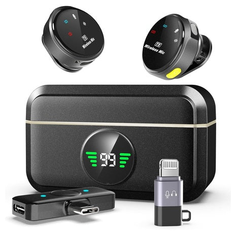 2 Wireless Bluetooth Microphones with Charging Case