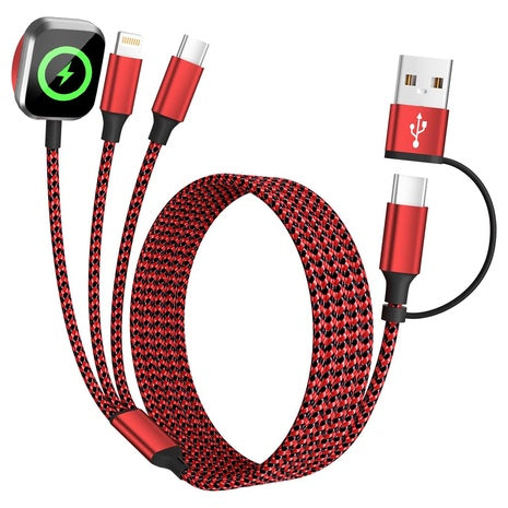 5-Ft 3-In-2 Multi Charging Cable: USB A And C To Type-C, IP & IWatch