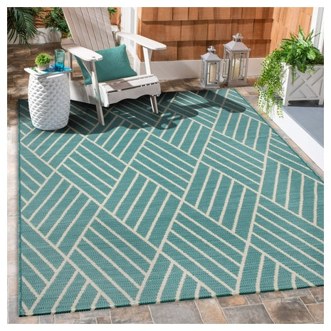 5' x 7' Turquoise, Diamond Outdoor Rug