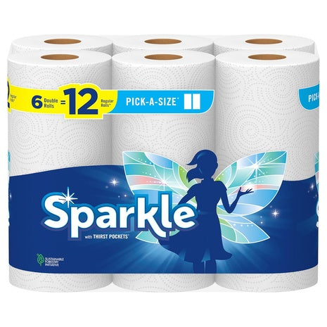 6 Double Rolls = 12 Regular of Sparkle Paper Towels