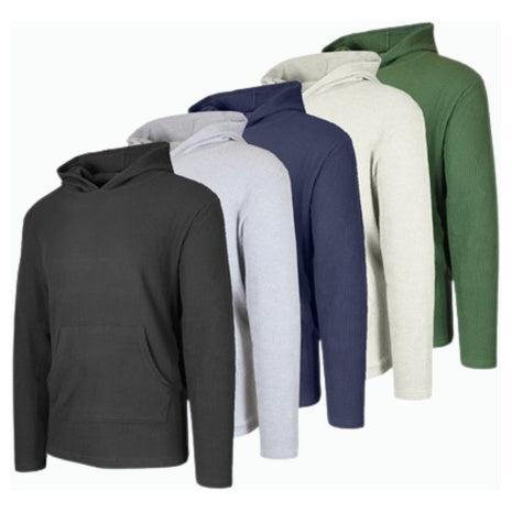 5 Men's Waffle-Knit Thermal Pullover Hoodies