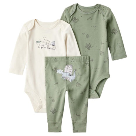 Baby Boy Dragon Print Cotton Long-Sleeve Bodysuit & Pant Set