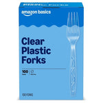 100 Amazon Basics Disposable Clear Plastic Forks
