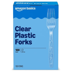 100 Amazon Basics Disposable Clear Plastic Forks