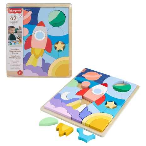 Fisher-Price Wood Preschool Toy Space Blocks Jigsaw Puzzle