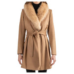 Sofia Cashmere Women's Shearling Collar Wrap Coat