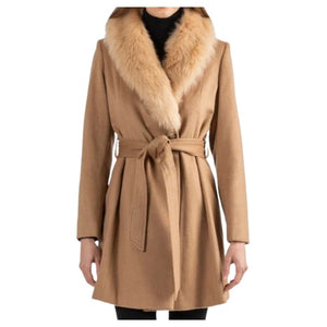Sofia Cashmere Women's Shearling Collar Wrap Coat