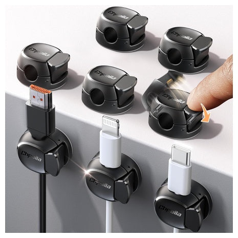 8-Count Spring-Loaded Cord/Cable Organizer Clips (Black)