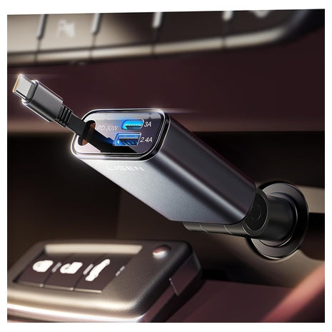LISEN 63W 3-in-1 USB-C Fast Charging Retractable Car Charger
